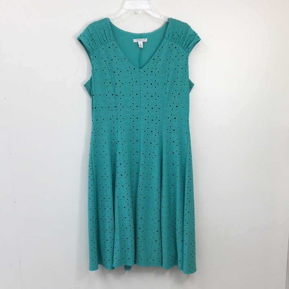 London Style Collection Eyelet Dot Pattern Mint Green Midi Dress Size 14